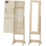 Espelho Joalheiro com Luzes LED Armário para Joias com Ângulo Ajustável Prateleiras Ranuras para Anéis 36x30x136 cm Madeira