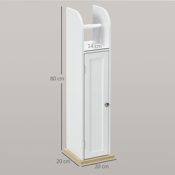 Armário Casa de Banho Armário com Prateleiras Ajustáveis e Suporte para Papel Higiénico 20x20x80 cm Branco