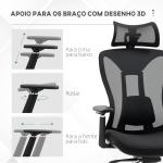 Cadeira de Escritório de Malha Reclinável com Apoio para a Cabeça Ajustável e Suporte Lombar 70x66x120 - 128 cm Preto