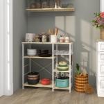 Estante de Cozinha com 1 Cesto 4 Ganchos em S 6 Pés com Almofadas Ajustáveis e Prateleiras 90x40x84,5 cm Carvalho e Branco