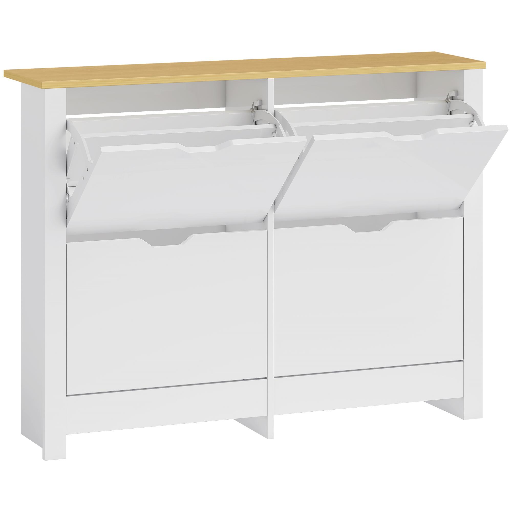 Sapateira Branca Alta com 4 Gavetas Basculantes para 16 Pares, 105x26x80 cm