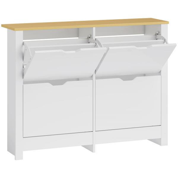 Sapateira Branca Alta com 4 Gavetas Basculantes para 16 Pares, 105x26x80 cm