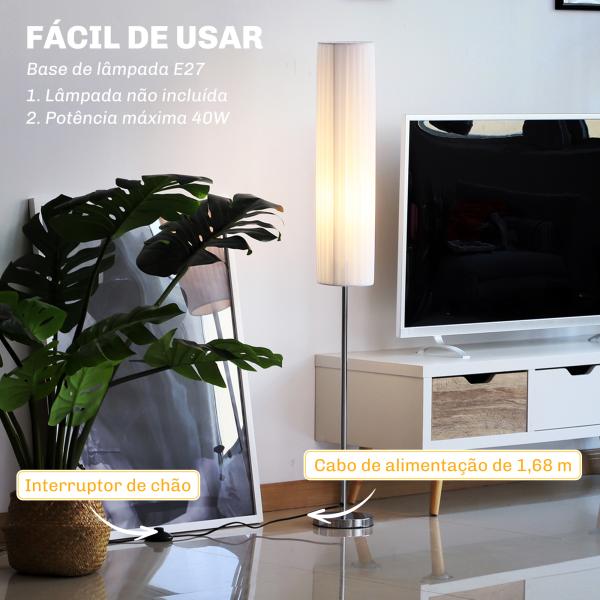 Candeeiro de Pé Moderno com Base de Aço Inoxidável Cor Branca 120cm