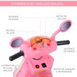 Mota elétrica Infantil para crianças acima de 3 anos com Bagagem 6V de Bateria 108x51x75cm Rosa