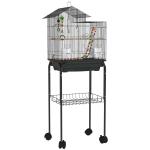 Gaiola para Passáros Gaiola de Metal com Portas 4 Comedouros 3 Poleiros Baloiço Escadas e Bandeja Removível 46x36x120 cm Preto