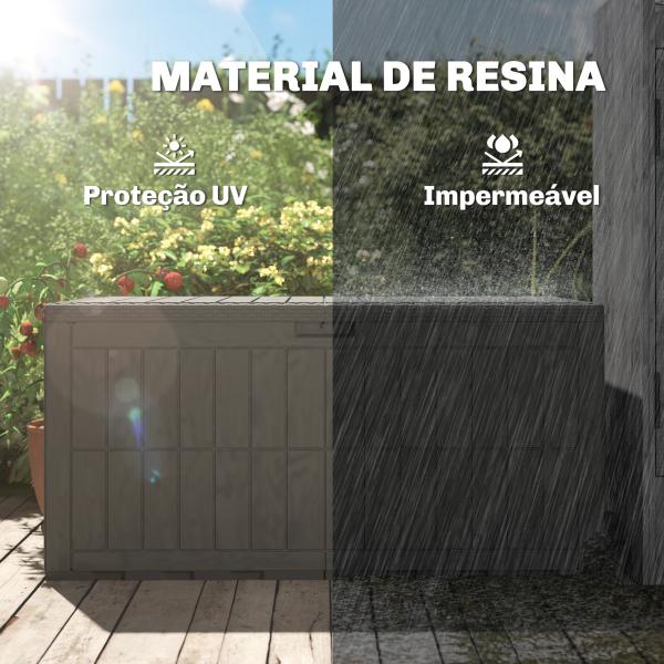 Baú Exterior Capacidade 440L em Resina Resistente à Água e aos Raios UV com Tampa Bloqueável 133x62x65 cm Castanho