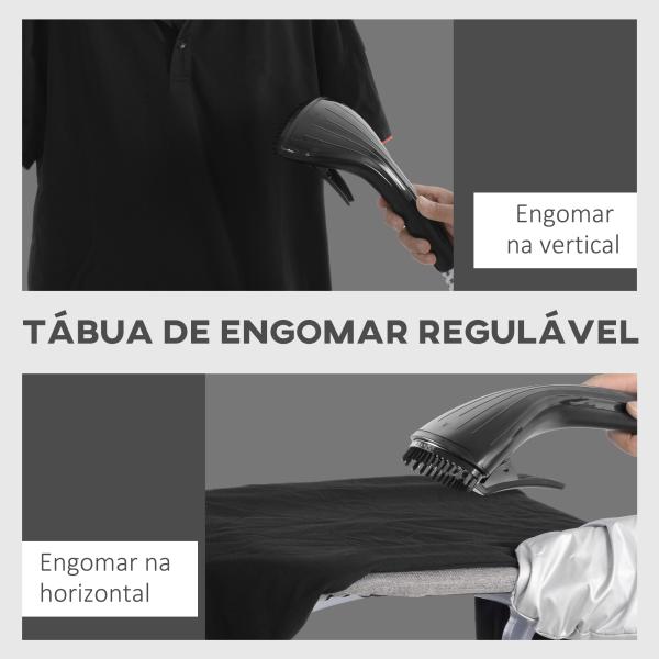 Ferro de Engomar a Vapor 1800W Temperatura Ajustável 11 Níveis Depósito de 2 L Aquecimento em 38s 35x25x47 - 118,5 cm Preto