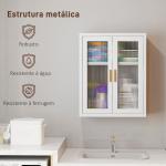 Armário de Casa de Banho de Parede com Portas de Acrílico Prateleira Ajustável Fecho Magnético 40x14x50 cm Branco
