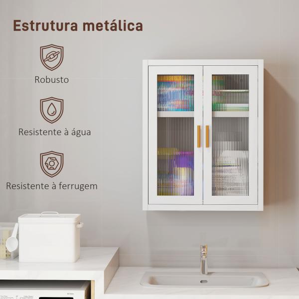 Armário de Casa de Banho de Parede com Portas de Acrílico Prateleira Ajustável Fecho Magnético 40x14x50 cm Branco