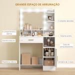 Toucador de Maquilhagem com Luzes LED Banco Espelho 10 Lâmpadas Gaveta Prateleiras e Compartimentos Branco