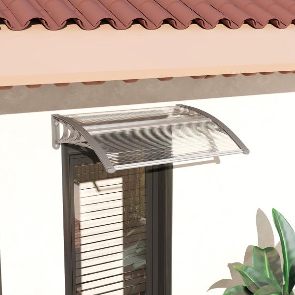 Marquise para Portas e Janelas 100x75 cm Toldo de Proteção contra Sol e Chuva com Cobertura de Policarbonato e Barra de Alumínio Transparente