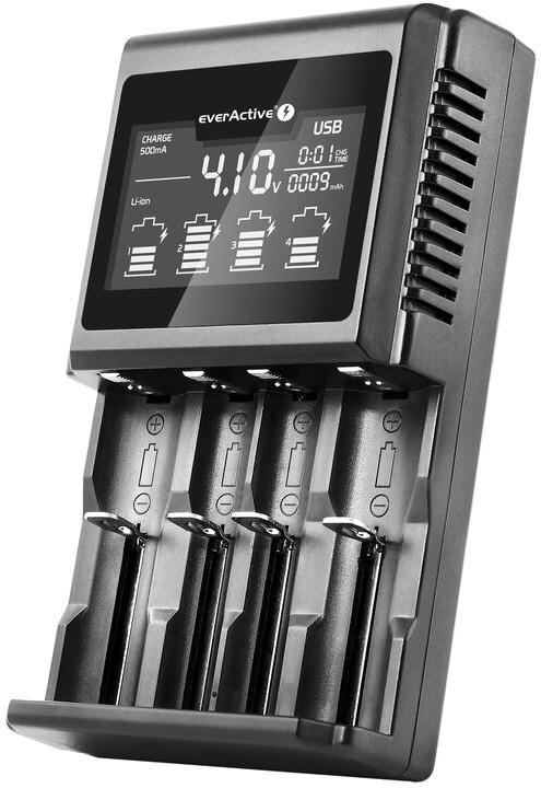 Carregador Profissional de Multi - Baterias NiMH/Li - ion/Li - FePO4 USB c/ LCD - everActive