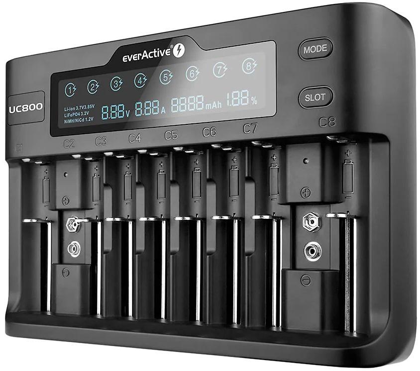 Carregador Inteligente de Pilhas Ni - MH / Litio / Li - FePO4 / Li - HV AA/AAA/R14/C/SC/9V/.. - everActive