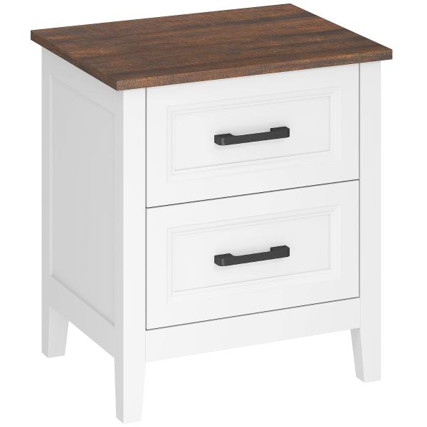 Mesa de Cabeceira Mesa de Cabeceira com 2 Gavetas Estilo Rústico 45x30x50 cm Branco