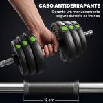 Kit de Halteres 30 kg 2 em 1 Jogo de Pesos com Barra de Pesos Pega Antiderrapante para Treino de Força Preto e Verde