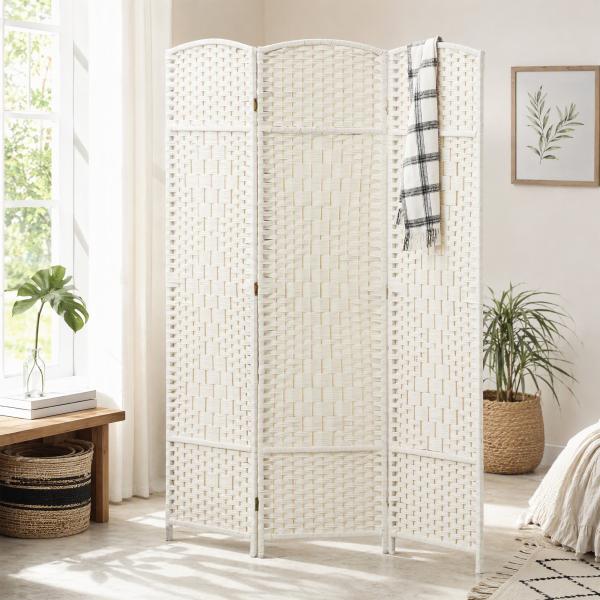 Separador de Ambientes de 3 Painéis Biombo Dobrável 135x180 cm Polipropileno Branco