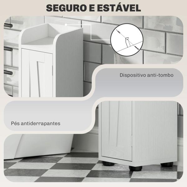 Coluna Casa de Banho com Compartimento Aberto Prateleiras Ajustáveis e Suporte para Papel Higiênico 20x20x185 cm Branco