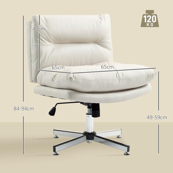 Cadeira de Escritório com Altura Ajustável Função Basculante Base Cruzada e Assento Amplo Cadeira para Estúdio 65x65x84 - 94 cm Cinza Claro