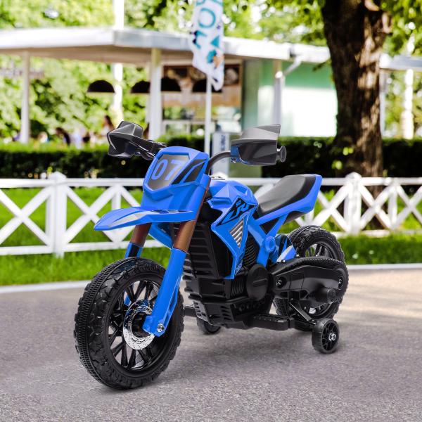 Mota Elétrica para Crianças Moto a Bateria para Crianças 6V com Rodas de Treino e Buzina 105x57x62 cm Azul