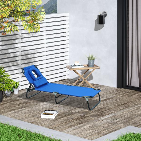 Espreguiçadeira Dobrável com Encosto Ajustável em 4 Posições Espreguiçadeira de Jardim com Almofada Estrutura de Aço Tecido Oxford para Acampamento Praia Terraço 190x56x28cm Azul