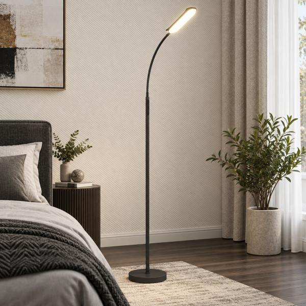 Candeeiro de Pé LED com Controlo Remoto e Tátil 5 Modos de Iluminação Temporizador de 60 Minutos Memória Ø22x175 cm Preto