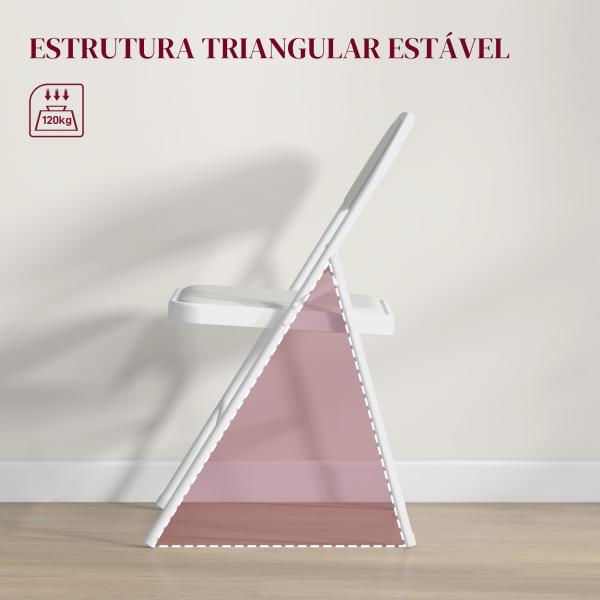 Conjunto de 2 Cadeiras Dobráveis com Encosto e Estrutura de Aço para Sala de Estar escritório Estúdio 45x46x78 cm Branco