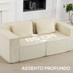 Sofá de 3 Lugares Sofá de Sala 202x90x76 cm Revestido em Veludo Cotelê Acolchoamento Espesso e 2 Almofadas Bege