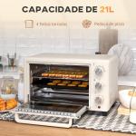Mini Forno Elétrico 21L 1400W com Temporizador até 60min e Temperatura Ajustável até 230℃ 46x38,5x29 cm Creme e Prata
