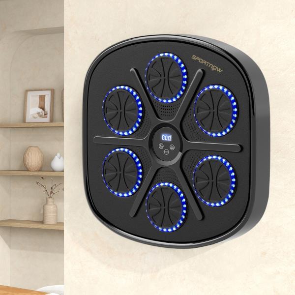 Máquina de Boxe Musical com 9 Modos de Velocidade Luvas e Conexão Bluetooth Luzes LED 41,8x44,6x7,5 cm Preto