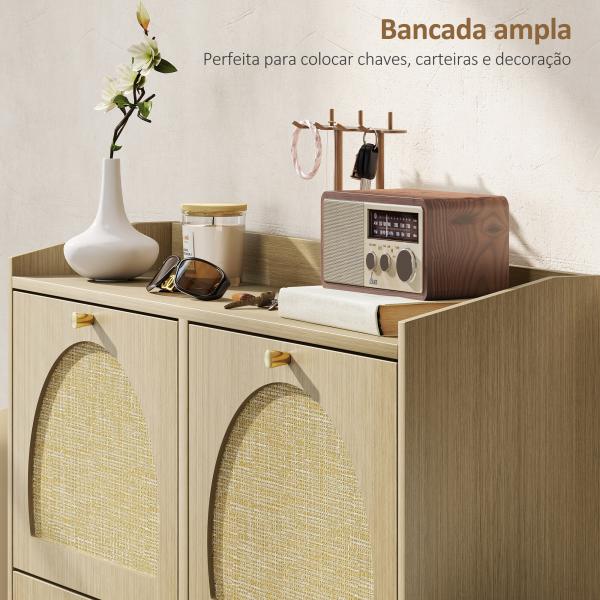 Sapateira Estreita com 4 Portas de Vime Sapateira para Entrada com Prateleiras Ajustáveis para 16 Pares de Sapatos 104,5x24x88 cm Madeira
