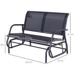 Baloiço de 2 Lugares com Tubo de Metal e Tecido de Textilene para Exteriores Carga Máx. 200 kg 120x70x85 cm Preto