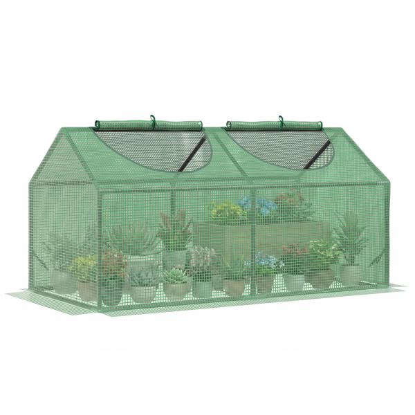 Estufa 119x60x60cm Estufa de Jardim com 2 Janelas Enroláveis para Cultivo de Plantas Verduras Flores Verde Translúcido