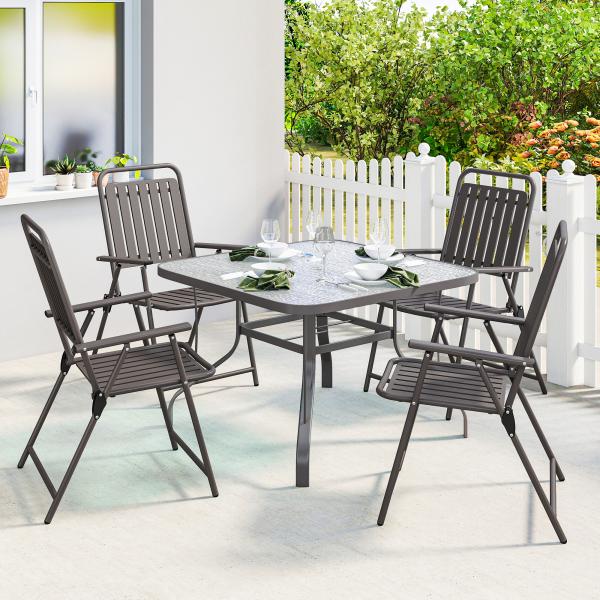 Conjunto de 4 Cadeiras Dobráveis para Jardim com Apoios de Braços Encosto e Assento Estrutura Metálica 55x63x93 cm Castanho