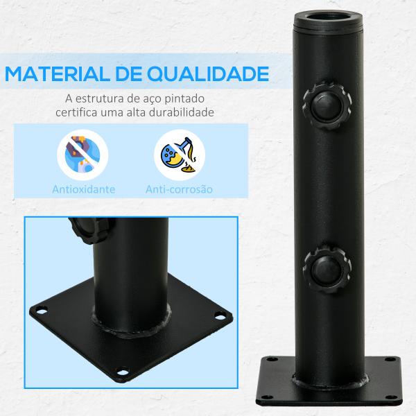 Suporte Chapéu de Sol para Chão de Cimento com 2 Botões de Bloqueio e 4 Parafusos Base de Chapéu de Sol para Mastros de 34/38/48mm 12x12x30cm Preto