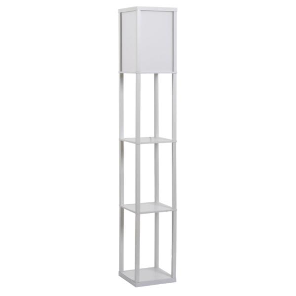 Candeeiro de Pé de Madeira com 3 Prateleiras De Armazenamento para Lâmpada E27 Potência Máx. 40W Candeeiro Moderno para Sala de Estar Dormitório 26x26x160cm Branco