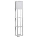 Candeeiro de Pé de Madeira com 3 Prateleiras De Armazenamento para Lâmpada E27 Potência Máx. 40W Candeeiro Moderno para Sala de Estar Dormitório 26x26x160cm Branco