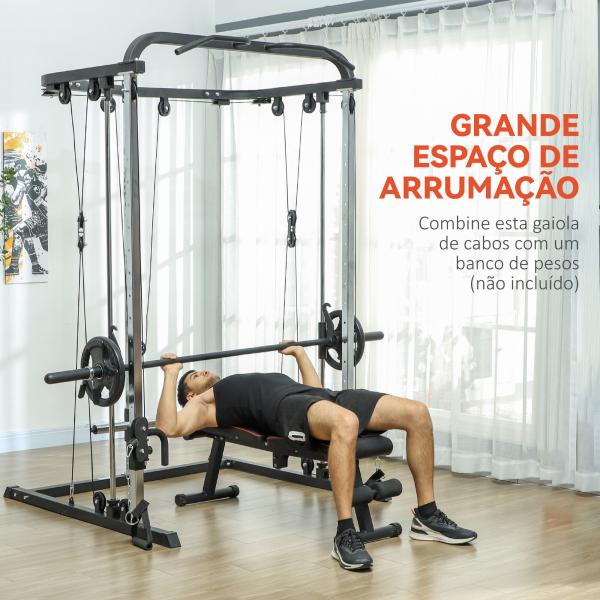 Máquina Multi Estação de Musculação Máquina de Musculação com Suporte para Agachamentos e Barra para Pesos 210x132x225 cm Preto