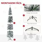 Árvore de Natal Estreita 270 cm com Efeito Neve, 1014 Ramos e Suporte Metálico, Verde e Branco