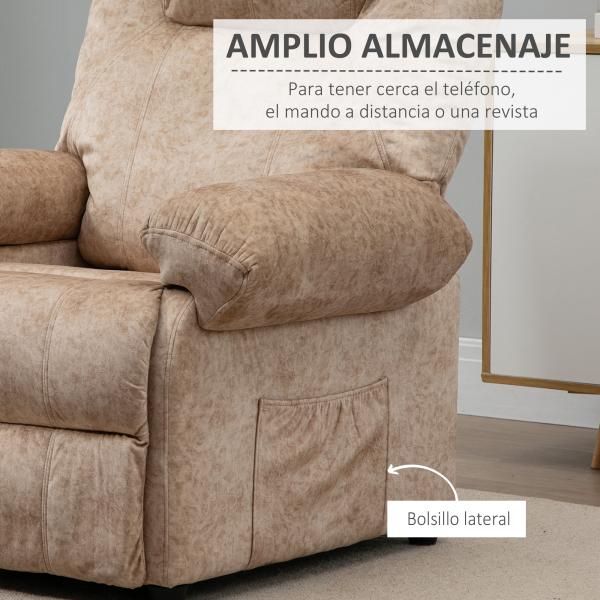 Poltrona Relax Reclinável com Apoio para os Pés Retrátil Encosto Alto Bolso Lateral Acolchoado Grosso 88x91x108 cm Bege