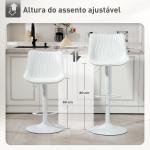 Conjunto de 2 Bancos de Bar Bancos Altos de Cozinha Giratórios com Altura Ajustável e Couro Sintético 47,5x54x92 - 110 cm Branco