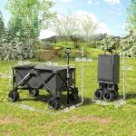 Carrinho de Transporte Dobrável com Rodas Giratórias 360° e Guiador Ajustável 59 - 89 cm para Campismo Praia 108x55x61 - 91 cm Cinza Escuro