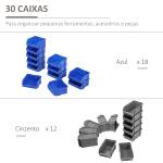 Organizador de Ferragens para Parede com 30 Caixas de 2 Tamanhos Diferentes 63x18x37,5 cm Azul e Cinza