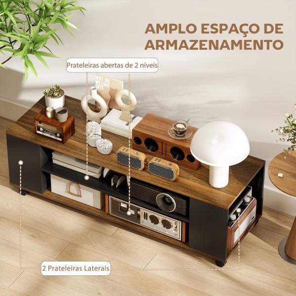 Móvel para TV com Rodas Armário para TV Flutuante com 2 Portas e 2 Prateleiras 120x40x38,5 cm Preto e Nogueira