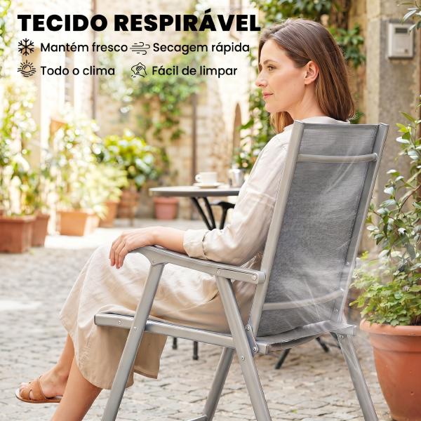 Conjunto de 4 Cadeiras de Campismo Dobráveis Cadeiras de Jardim com Tecido Textilene Respirável 58x62x97 cm Cinza Claro