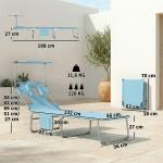 Conjunto de 2 Espreguiçadeiras Dobráveis com Dossel 360° Encosto 5 Posições Orifício Facial 188x56x27 cm Azul Claro