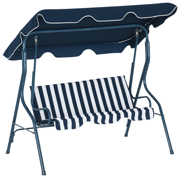 Baloiço de Jardim de 2 - 3 Lugares com Almofada Toldo Ajustável Terraço Patio Capacidade 240kg 170x110x153cm Azul e Branco
