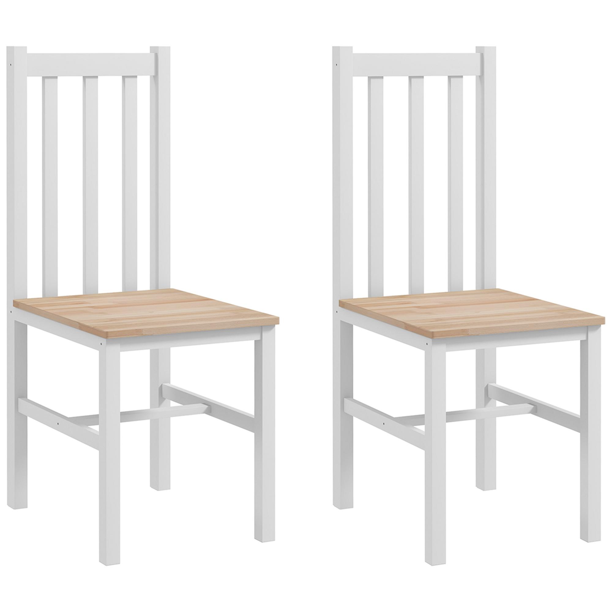 Conjunto de 2 Cadeiras de Sala de Jantar com Encosto de Ripas Estrutura de Madeira de Pinho 38,5x47,5x99 cm Branco