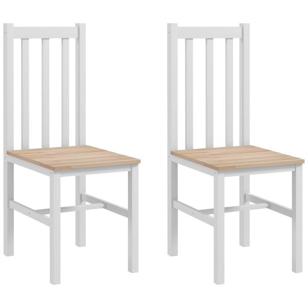 Conjunto de 2 Cadeiras de Sala de Jantar com Encosto de Ripas Estrutura de Madeira de Pinho 38,5x47,5x99 cm Branco