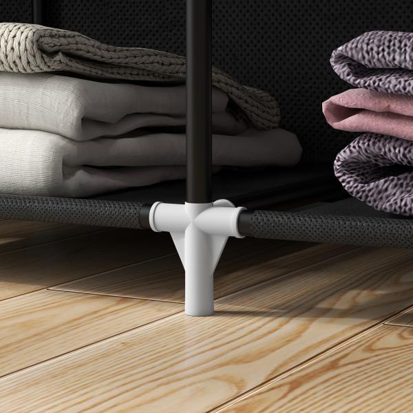 Roupeiro de Tecido Dobrável com 8 Prateleiras de Armazenamento e 2 Barras de Pendurar 125x43x162,5 cm Preto