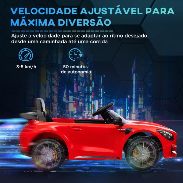 Carro Elétrico para Crianças Carro Mercedes - Benz AMG GTR com Bateria 12V Faróis Buzina e Música 108x67x46 cm Vermelho